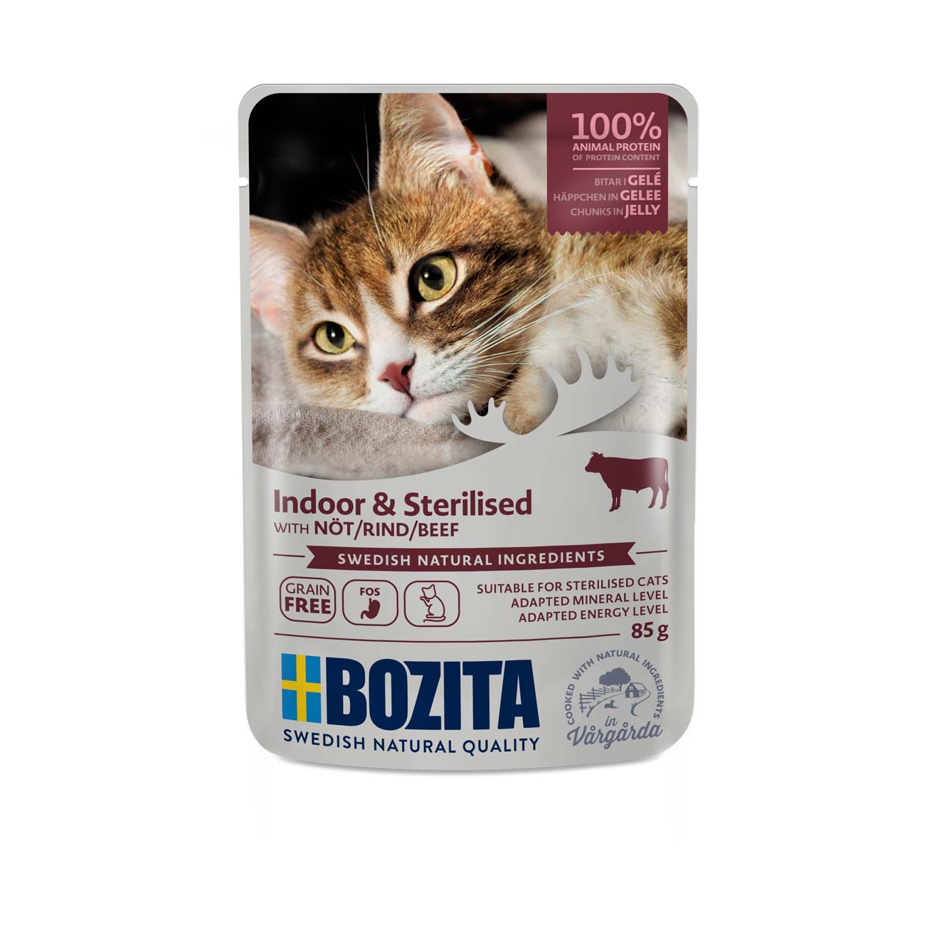 BOZITA INDOOR & STERILISED WITH BEEF – CHUNKS IN JELLY