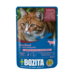 Wet food for sterilised cats with beef